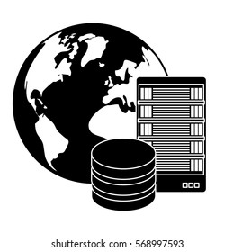 black global database server banner icon design, vector illustration
