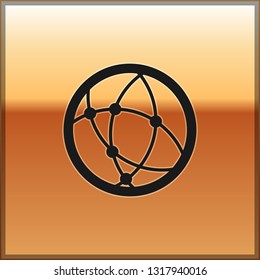 Black Global technology or social network icon isolated on gold background. Vector Illustration