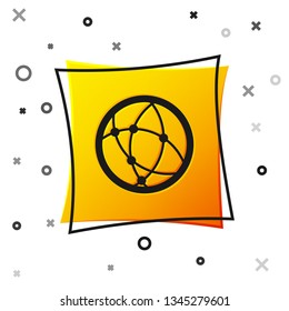 Black Global technology or social network icon isolated on white background. Yellow square button. Vector Illustration