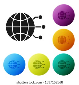 Black Global technology or social network icon isolated on white background. Set icons colorful circle buttons. Vector Illustration