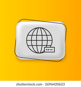 Black Global technology or social network icon isolated on yellow background. Silver rectangle button. Vector