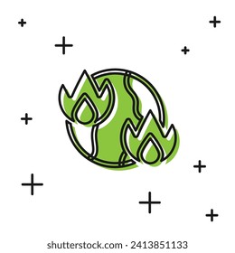Black Global warming fire icon isolated on white background.  Vector