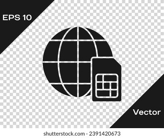 Black Globe 5G Sim Card icon isolated on transparent background. Mobile and wireless communication technologies. Network chip electronic connection.  Vector