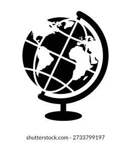 Ícone globo negro design para a educação. Silhueta do mapa da Terra mostrando continentes. Arte vetorial de símbolo de negócio global.