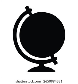 Black Globe Icon Silhouette Vector – World Geography Symbol