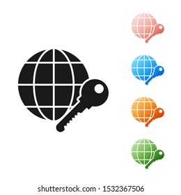 Black Globe key icon isolated on white background. Set icons colorful. Vector Illustration