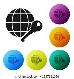 Black Globe key icon isolated on white background. Set icons colorful circle buttons. Vector Illustration