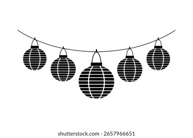 Linternas negras del globo que cuelgan en el Vector de las luces de cadena