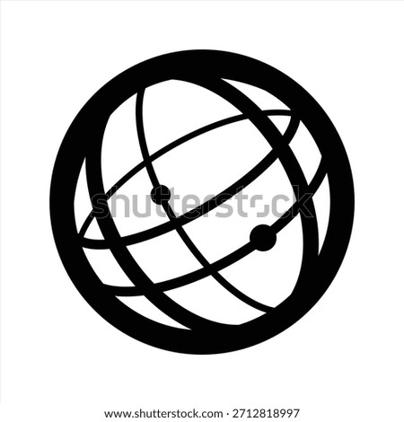 Black globe orbit icon symbolizing global connection and network technology.