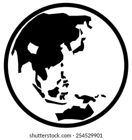 Black globe showing Asia and Middle East
