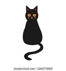 Black gloomy cat sits. vector illustration