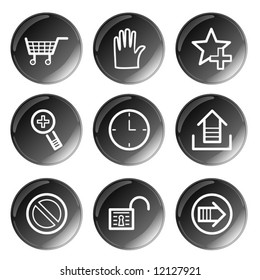 Black glossy basic icons set. Vector.