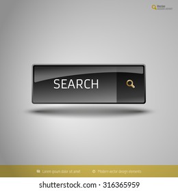 Black glossy button with gold icon. Vector, business, web, design elements.