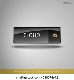 Black glossy button with gold icon. Vector, business, web, design elements.