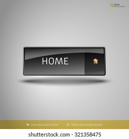Black glossy button with gold icon. Vector, business, web, design elements.