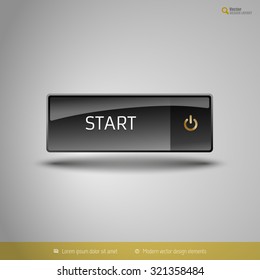 Black glossy button with gold icon. Vector, business, web, design elements.