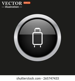 The black glossy button with metal rim on a black background.  Baggage icon. Vector illustration, EPS 10