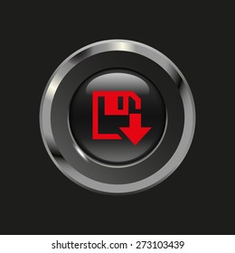 Black glossy button with metallic elements and red icon download, on black background, vector design website