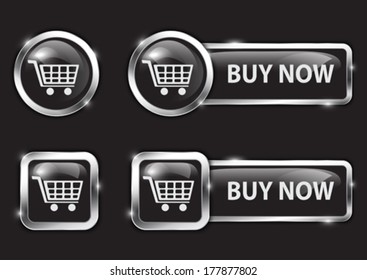 Black glossy buttons for internet shopping. Buy now. Vector illustration