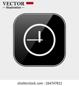Black glossy buttons isolated on white background.  clock icon. Flat design style, vector illustration, EPS 10 