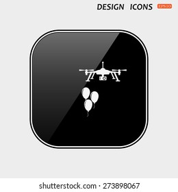 Black glossy buttons isolated on white background.  Aerial photography. Festive balloons. Quadrocopter. icon. vector design