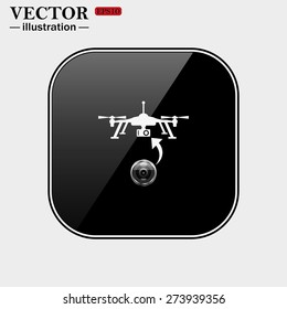 Black glossy buttons isolated on white background. Quadrocopter. icon. vector design
