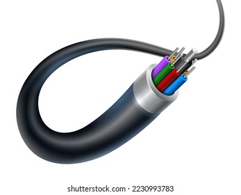 Black Glossy Cable Isolated on White Background. The front is clear, the back is blurred Realistic EPS file. - Shutterstock ID 2230993783