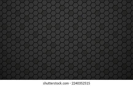 Black glossy ceramic hexagon tiles pattern horizontal background. Modern home interior, bathroom and kitchen wall texture. Vector black shiny metal hexagonal wall background. svg