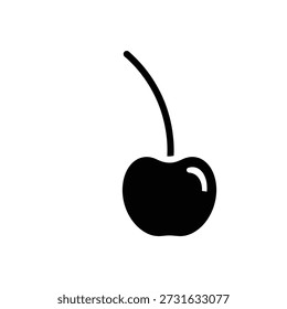 Black glossy cherry fruit with stem isolated vector illustration flat design