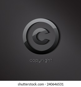 Black glossy copyright vector symbol. C letter business icon.