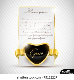 Black glossy heart with paper card (congratulations postcard)