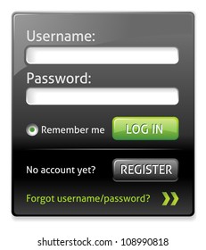 Black glossy login window, vector
