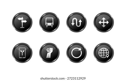 Conjunto de iconos de navegación brillante negro para diseño UI UX