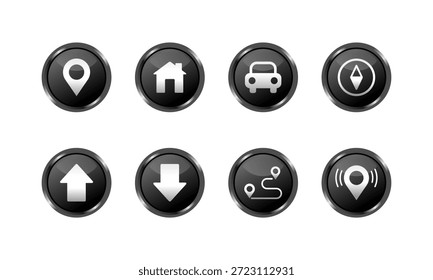 Conjunto de iconos de navegación brillante negro para diseño UI UX