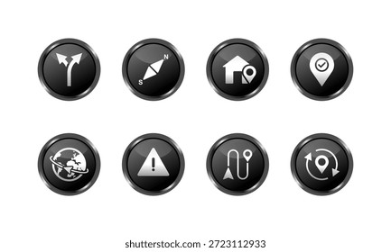 Conjunto de iconos de navegación brillante negro para diseño UI UX