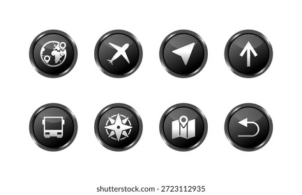 Conjunto de iconos de navegación brillante negro para diseño UI UX