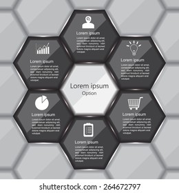 Black Glossy Plastic Polygon. Business Infographic, Business Icon and Text Information Design. Vector Illustration.