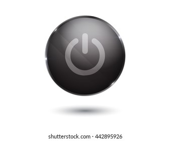 black glossy power button on black. On Off