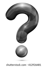 Black glossy realistic question mark sign. Vector illustration