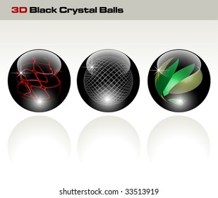 Black glossy refracting spheres - vector illustration