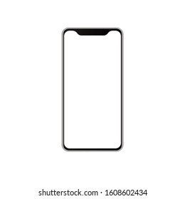 Black glossy smartphone with white blank screen isolated on white background. vector illustration