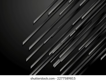 Black glossy stripes abstract tech geometric background. Vector design