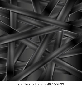 Black glossy stripes abstract tech background. Vector dark design