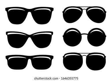 black glossy sunglasses and glasses set icons