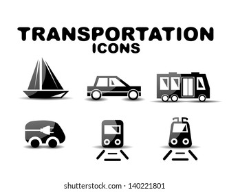 Black glossy transportation vector icon set