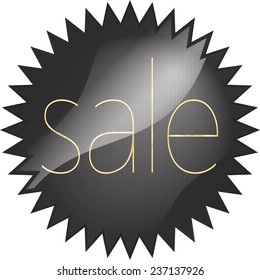 black glossy vector price tag with a gold inscription sale
