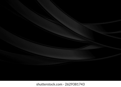 Black glossy waves abstract tech minimal background. Vector pure minimalism design