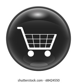 A black glossy web icon with a trolley