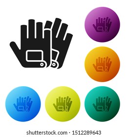 Black Gloves icon isolated on white background. Extreme sport. Sport equipment. Set icons colorful circle buttons. Vector Illustration