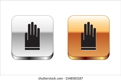 Black Gloves icon isolated on white background. Extreme sport. Diving underwater equipment. Silver-gold square button. Vector Illustration